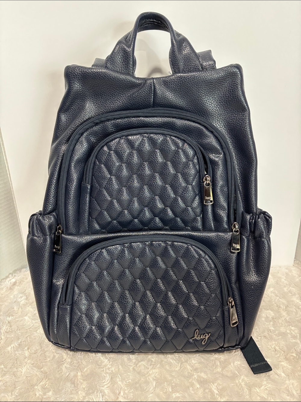 lug Quilted Navy Faux Leather Backpack